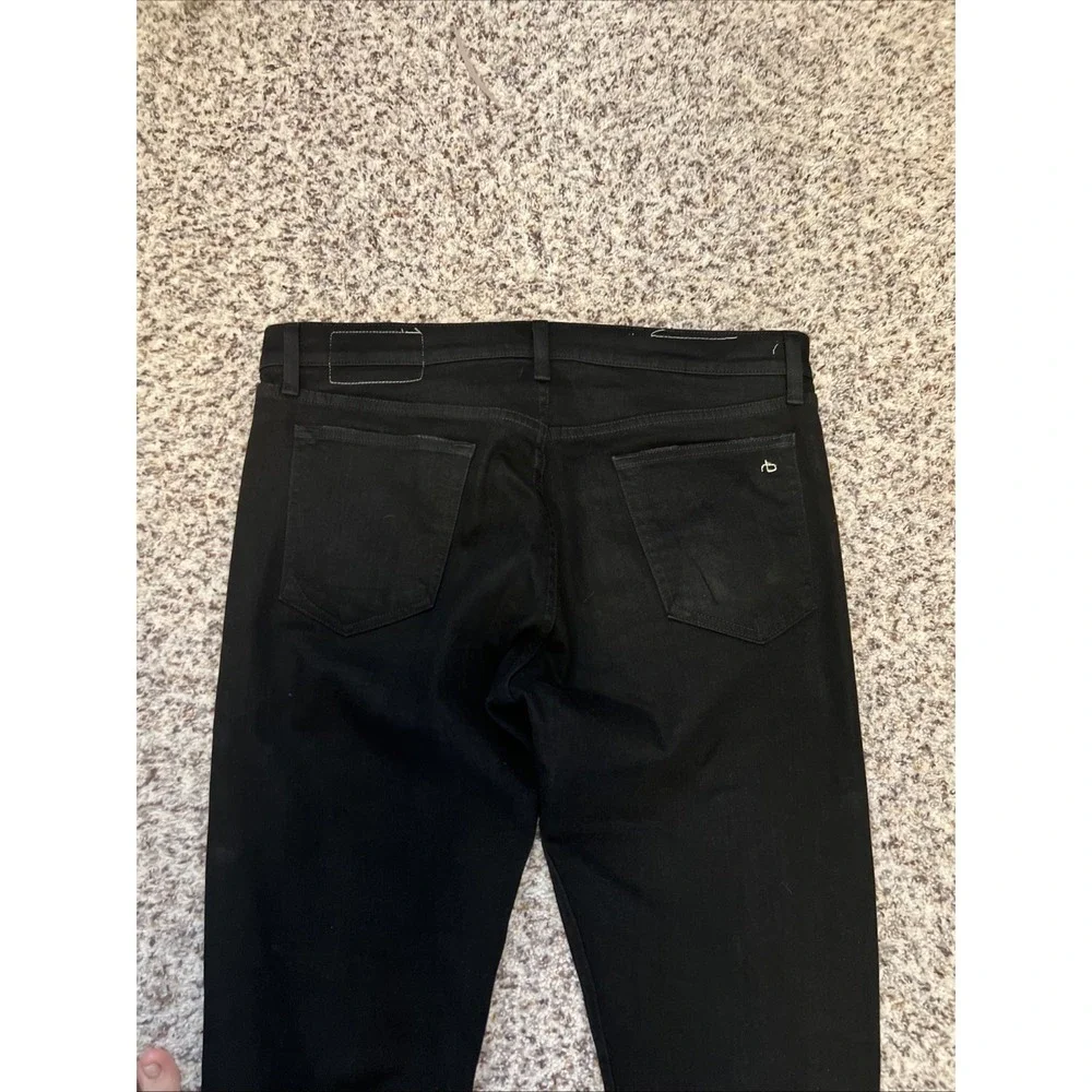 Rag & Bone Men's Black Skinny Jeans 36x 34 Black Denim Distressed Mid Rise